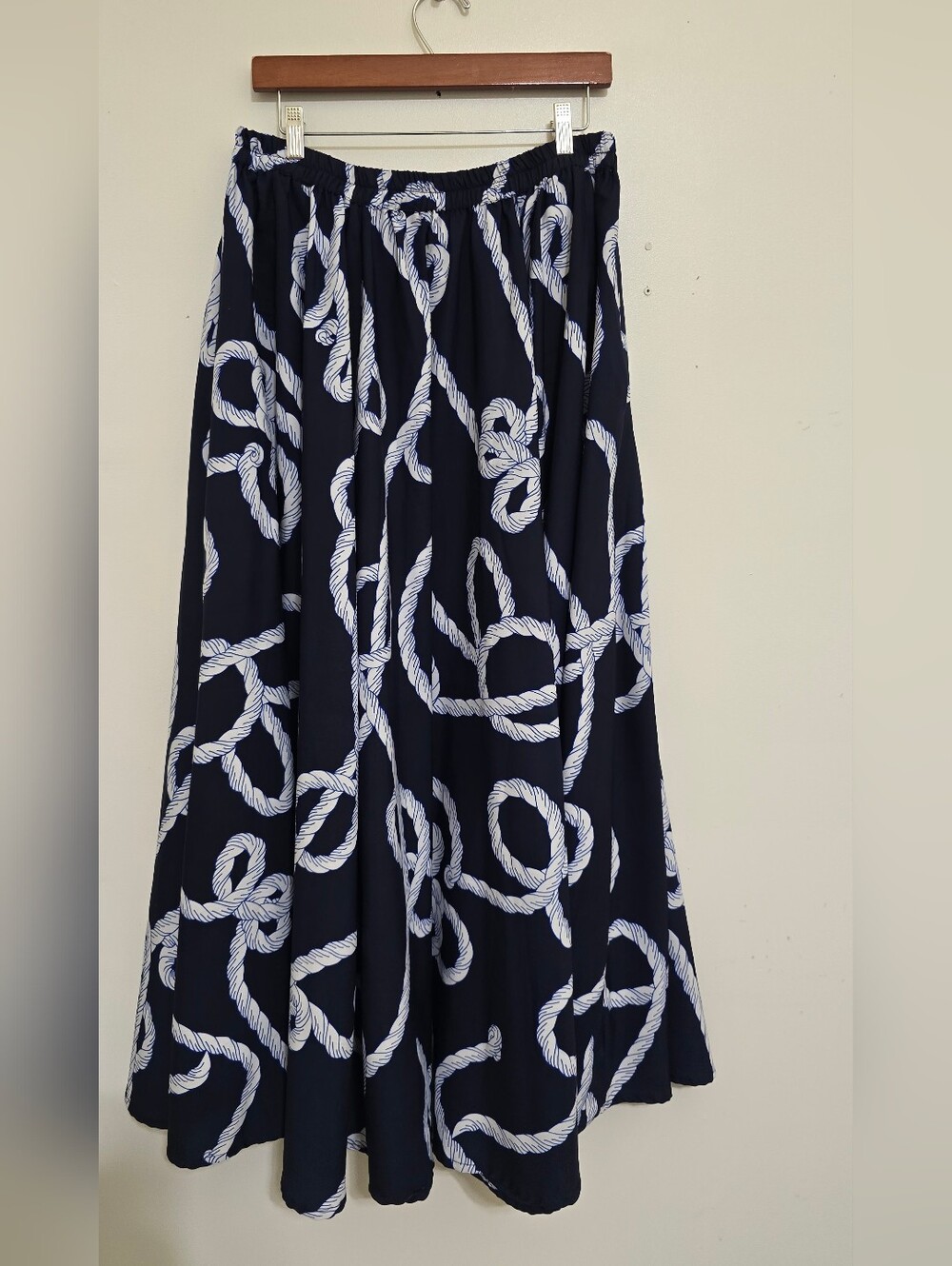 CATO size 14/16 All Over Nautical Marine Rope Print Maritime Maxi Skirt Navy